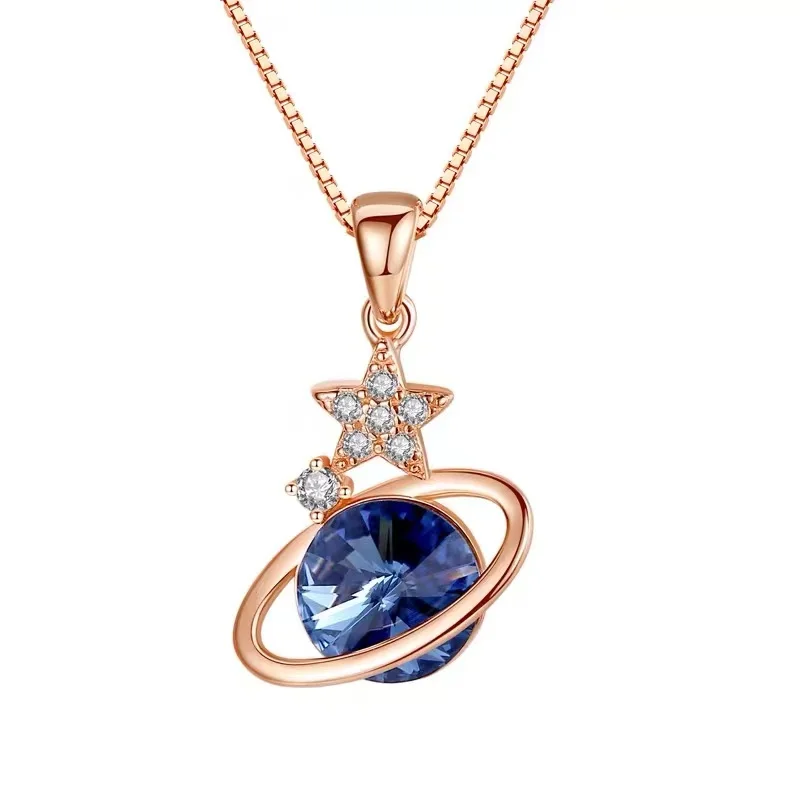 

2021 fashion 925 silver 18k gold plated blue planet star pendant necklace for girl