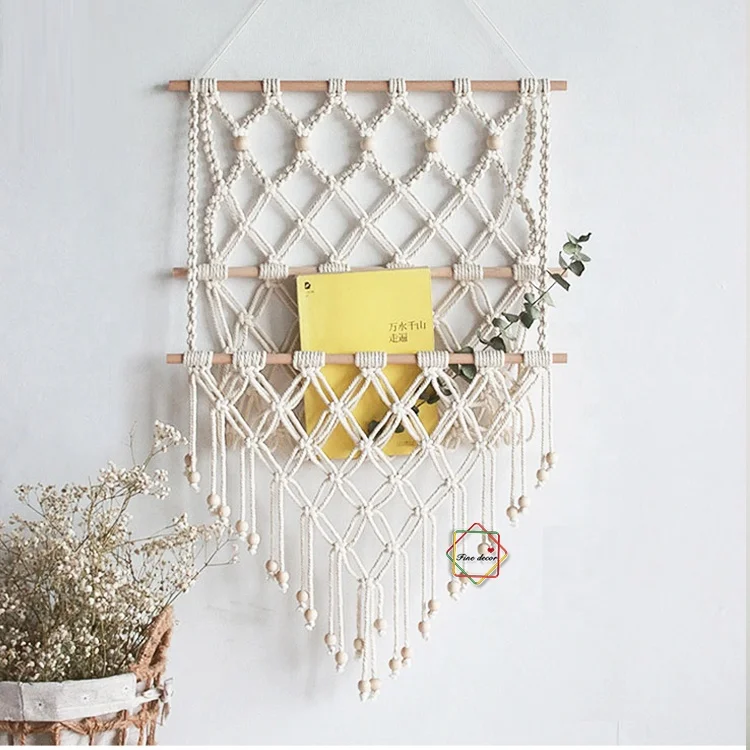 

foldable Macrame Wall Hanging Magazine Holder Bohemia Chic decorative items for Living Room for Mail Postcard Flowers, Different colors