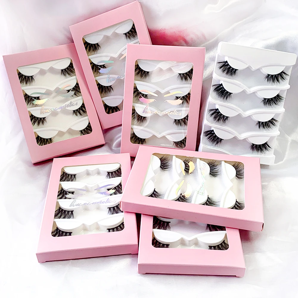 

Wholesale Handmade Natural lash packs Custom lash Pack Vendor Multipack 4 pair Eyelash packs customized lash packages Vendor, Purple,pink,black