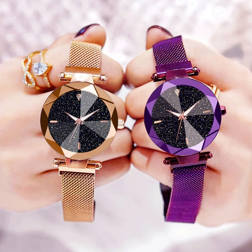Luxury Watch Women Famous Brand 2019 Quartz Stainless Steel Band Magnet Buckle Starry Sky Analog Wrist Watch Clock