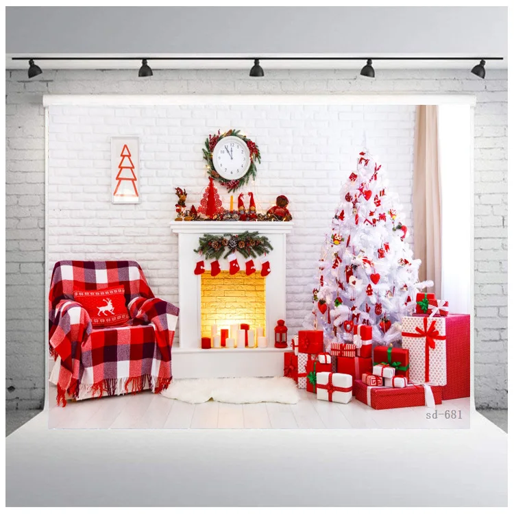 

Merry Christmas Theme With Christmas Tree And Fireplace Design Background Cloth For Christmas Home Decor