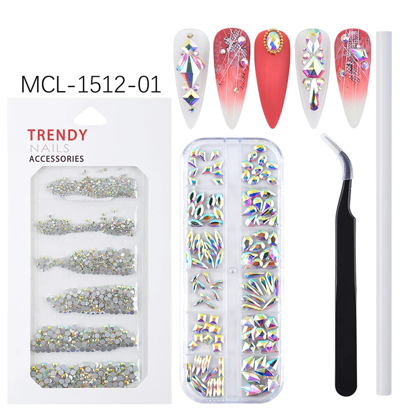

2020 amazon popular AB nail rhinestones kit with tweezers/Micro beads for nail art decoration, Colored