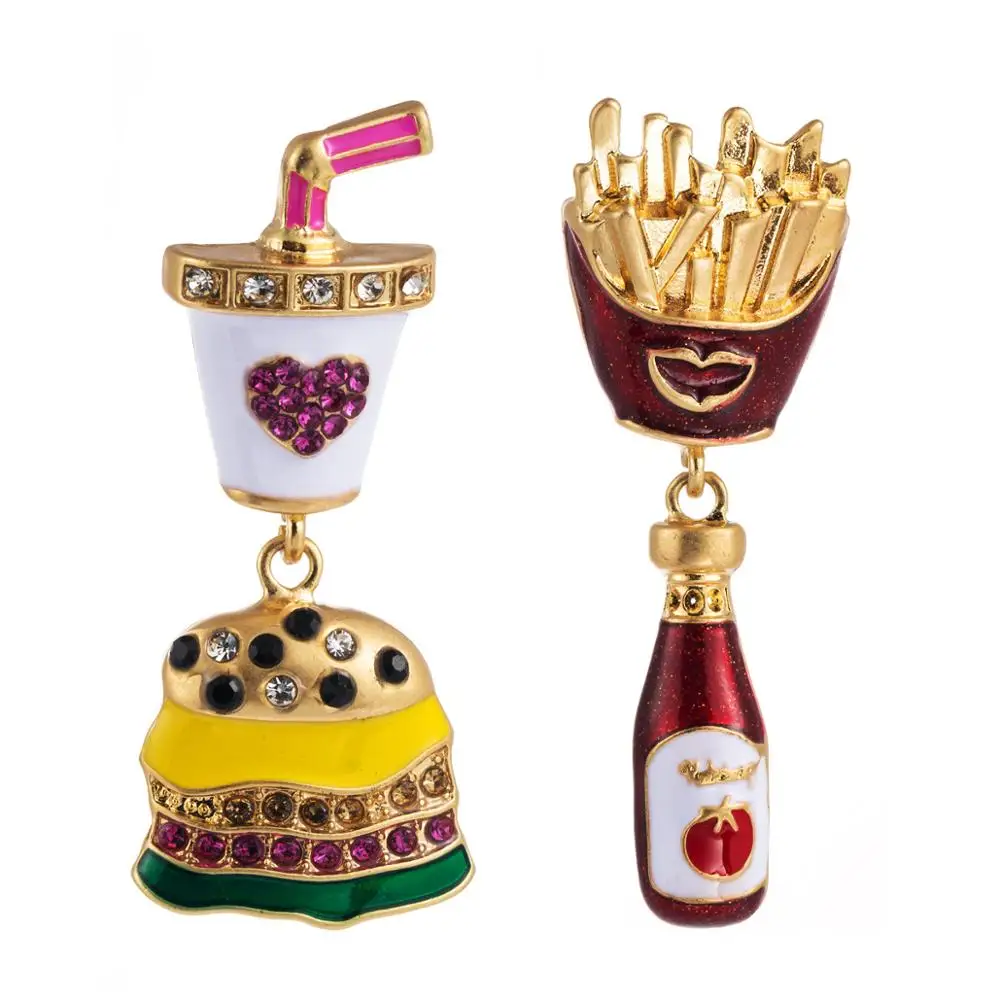 

VRIUA Food Geometric Sweet Earrings Hamburger Cola French Fries Earrings Women Funny Asymmetry Accessories Earring