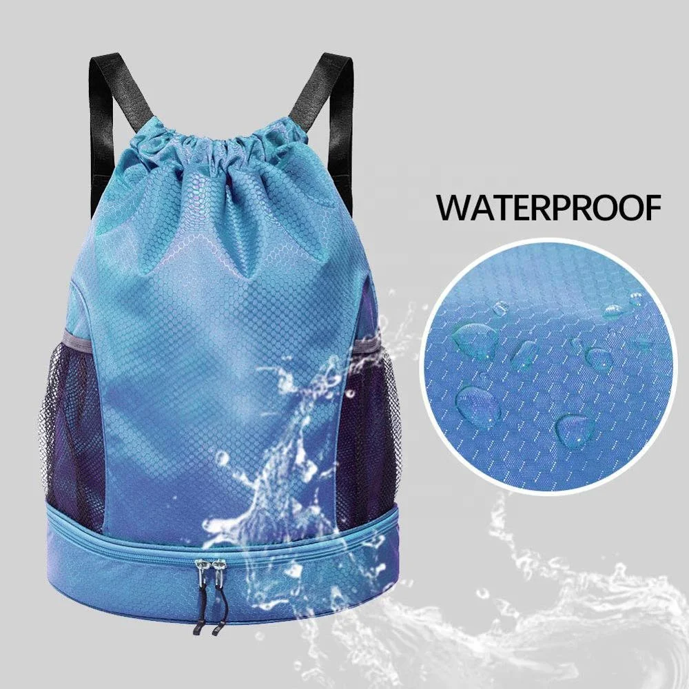 

Customized Waterproof Gym Bag Swimming Polyester Drawstring Bag, Blue ,customized color is available