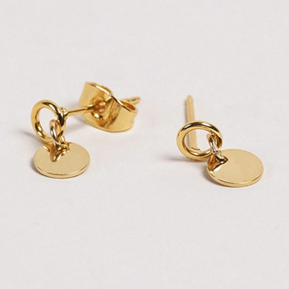 

925 Sterling Silver 18k Gold Plated Coin Round Shape Small Stud earrings