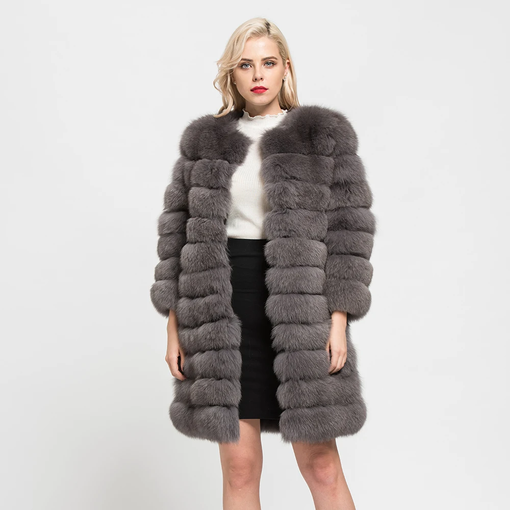 

Luxury Long Winter Coat 11 Rows Plus Size Women's Coats Crop Sleeves Real Fox Fur Coat, Customized colors