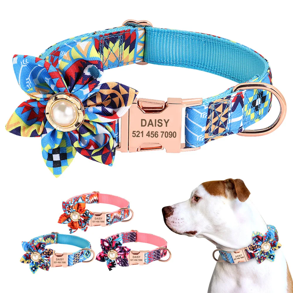 

Pet collar manufacturers source of ethnic wind flower collar metal buckle lettering dog flower collar, Blue/purple/orange