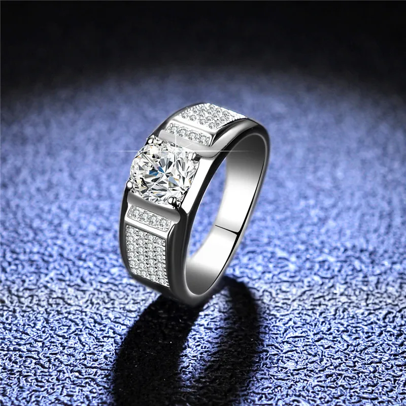 

Silver 925 Original Diamond Test Past 1 ct Excellent Cut D Color Moissanite Wide Ring Men's Gemstone Wedding Rings Fine Jewelry