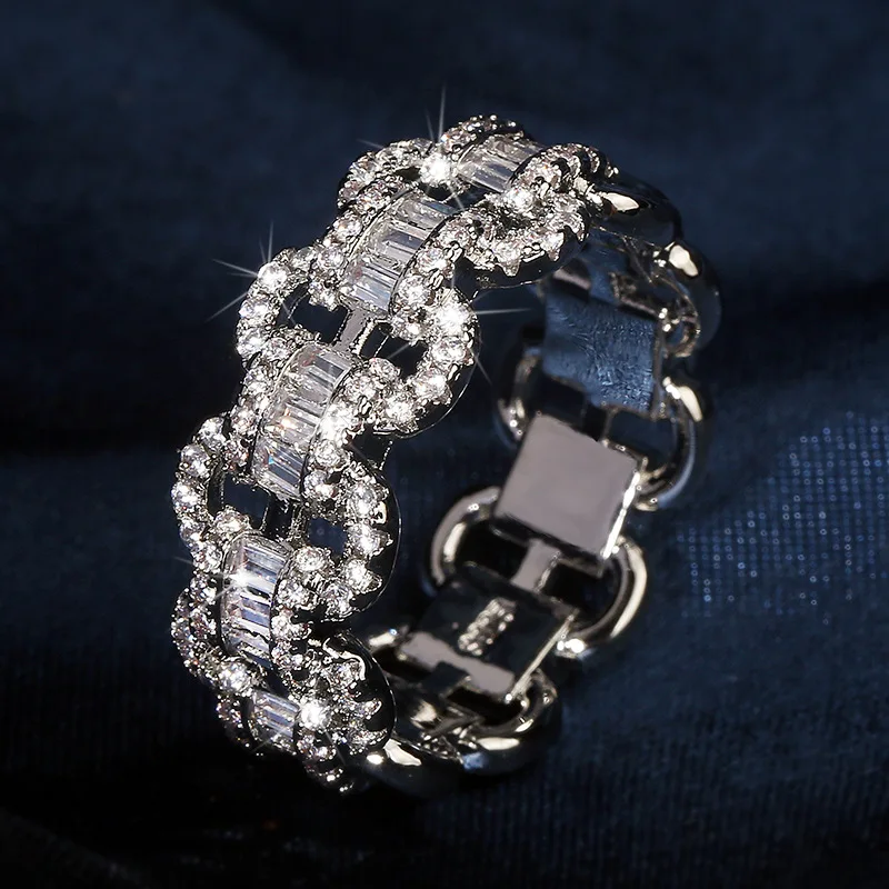 

New Design Simple shape Elegant Vintage Fashion KYRA01034 CZ Ring Platinum Plated Shine 3A Zircon Eternity Band Ring for women, Silver