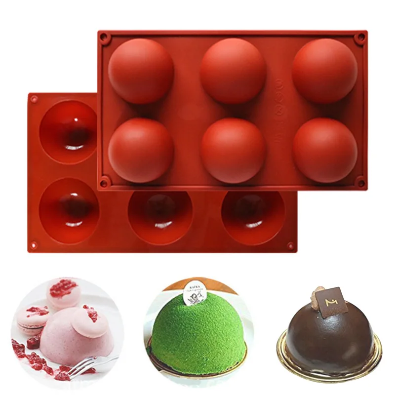 

Hot Sale Food Grade 6 Cavities Semi Half Sphere Silicone Cake Mold for Baking