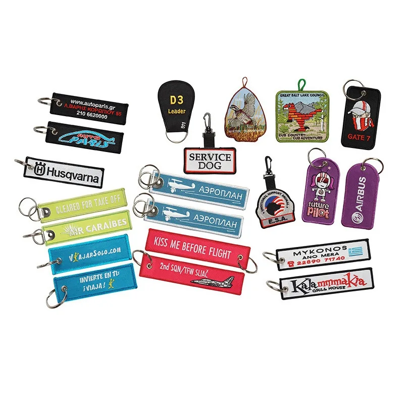 

Wholesale Double-Sided Embroidery Key Chain Luggage Tag Luminous Embroidered Key Chain Pendant Company Gifts Custom Logo