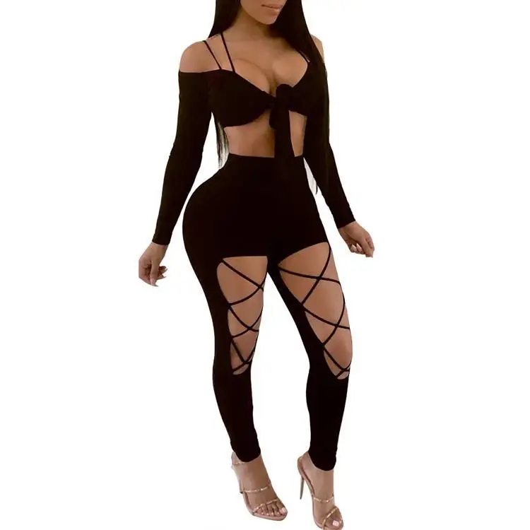 2019 Woman Apparel Sexy Straps Bra Top And Lace Up Pants Office Dress Elegant