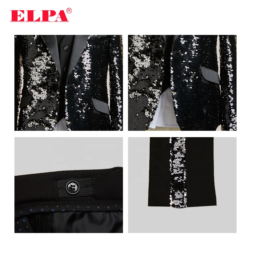 
ELPA slim fit black sequence kids latest design fancy party wedding occasion wear formal suits for boys 