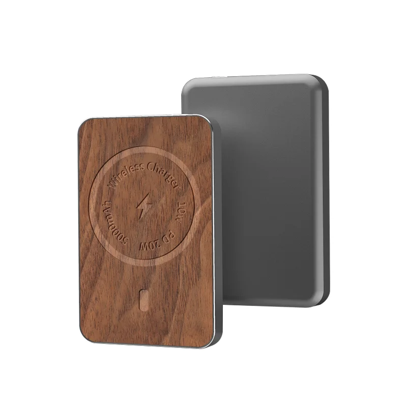 

Newest Mini Portable Charger 5000mah Type C Powerbank Wireless Charging Natural Wood Magnetic Power Bank, Natural wood color