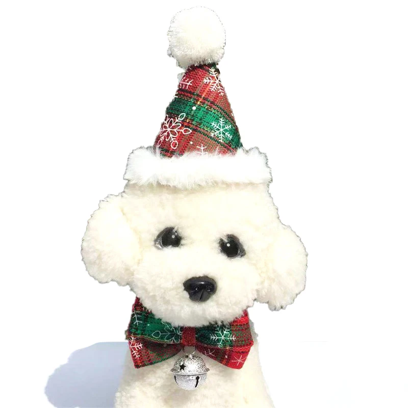 

Hot popular Cute Pet Birthday Pet Christmas Hat and Collar Bow Tie Set Cat Dog Christmas Accessories, Customized color
