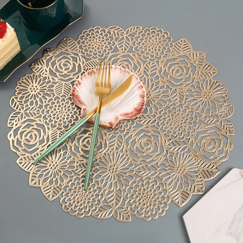 

Ins Pvc Round Hollow Table Mat Thermal Insulation Non-Slip Place Mat Coaster