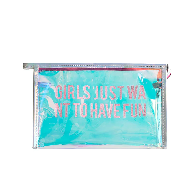 

The new laser dazzle colour transparent holographic PVC cosmetic bag cute travel waterproof makeup PVC toiletry bag, Customized colors