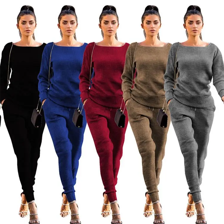 

SLS wholesale fall clothing for women stylish knitted 2 piece set plain Leggings sets