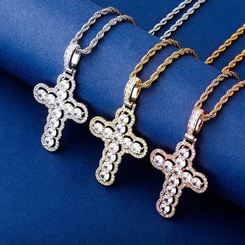 

High Quality Fashion necklace 2020 trendy Hip hop 18k gold plated cross pendant necklace iced out men jewelry Wholesale, Multi color