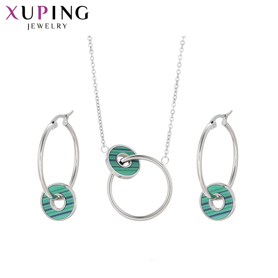

S-98 XupingJewelry Silver multi-color simple fashion personality Plated Drop glaze double round mouth necklace and earrings set