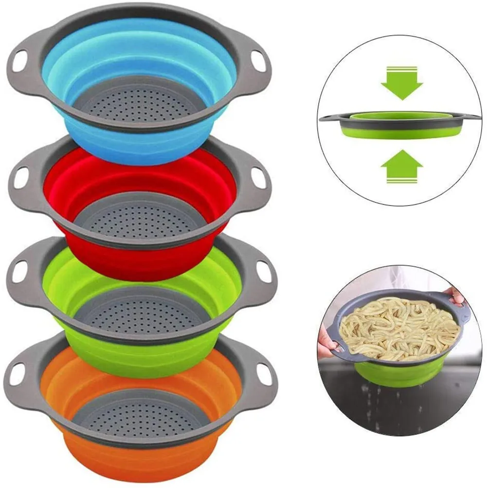 

2021 Silicone Collapsible Kitchen Vegetables And Fruits Strainers Basket, Green, red, blue, orange