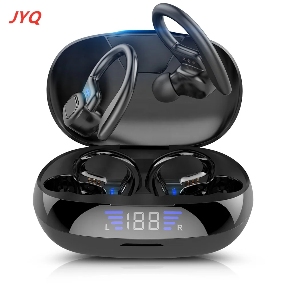 

Microphones Sport Ear Hook Led Display Wireless Headphones Hifi Stereo Earbuds Waterproof Headsets VV2 Tws Earphones, Black red