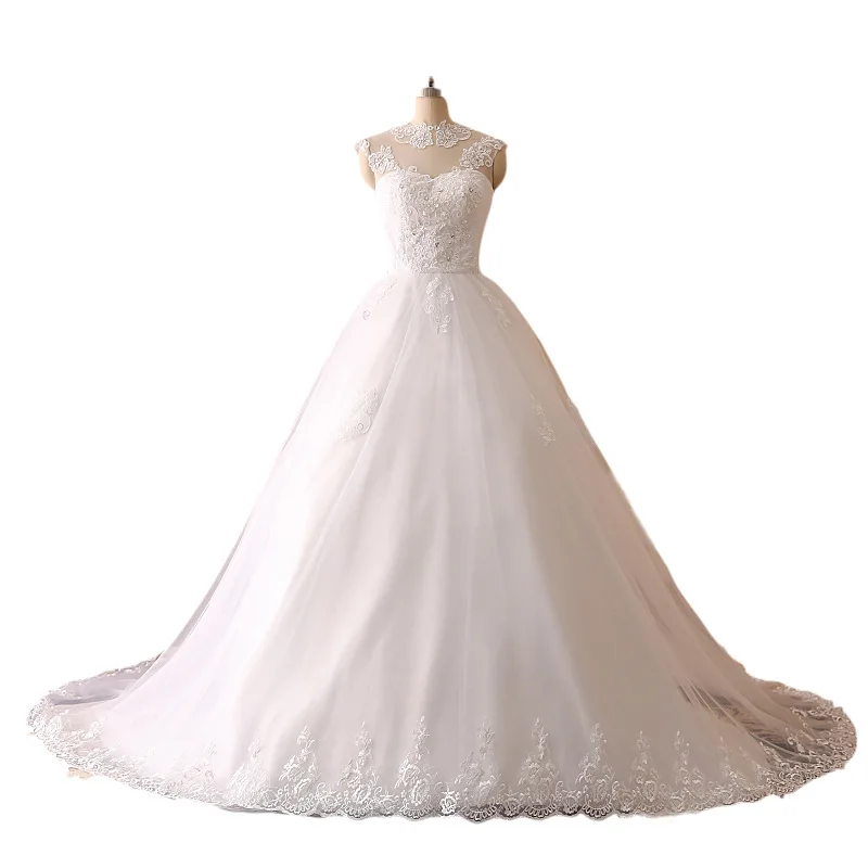 Chiffon Vestidos De Novia Boho Sleeveless Rhinestone Applique Wedding Dress High Neck