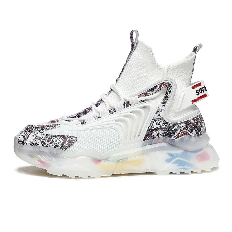 

High quality colorful high end mesh men's sports shoes thick high top plus size walking style casual shoes for men