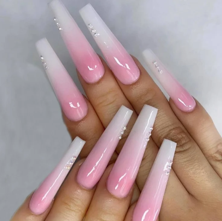 

New Rhinestone Ballerina false nails designs ombre pink false nail reusable super long coffin nails press on