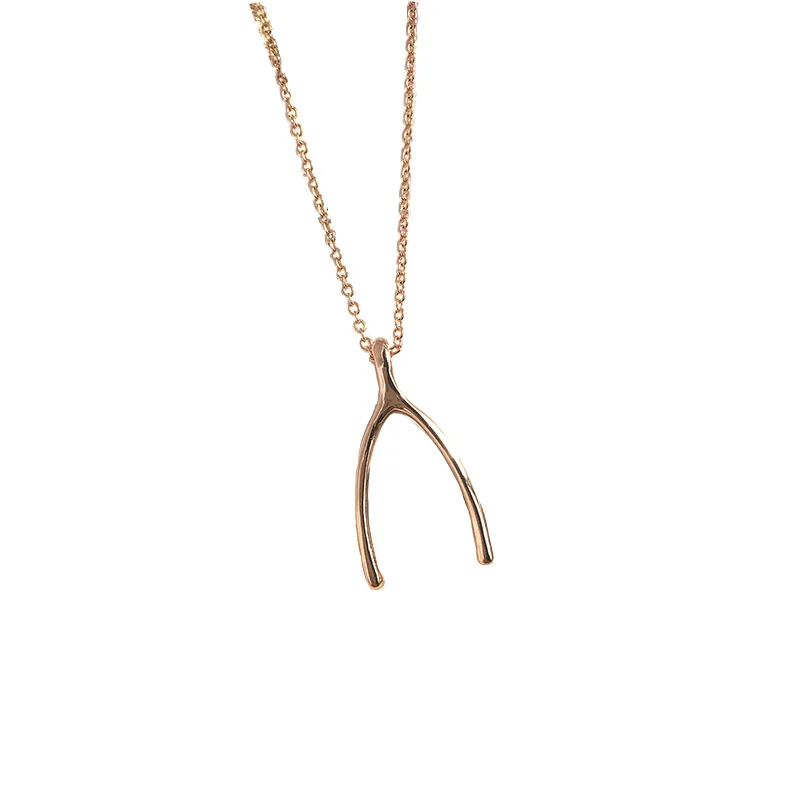 

Simple Design Wishbone Pendant Necklace Good Luck Moral Jewelry For Birthday Gift, Silver,gold,rose gold color