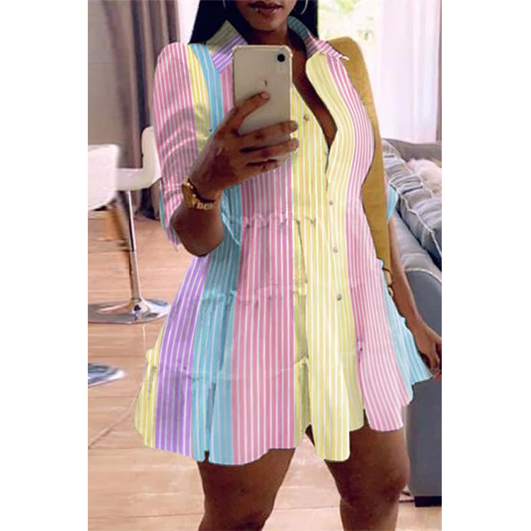 

Z52496 New arrivals 2021vintage elegant casual dresses summer dress women Print Shirt Dress