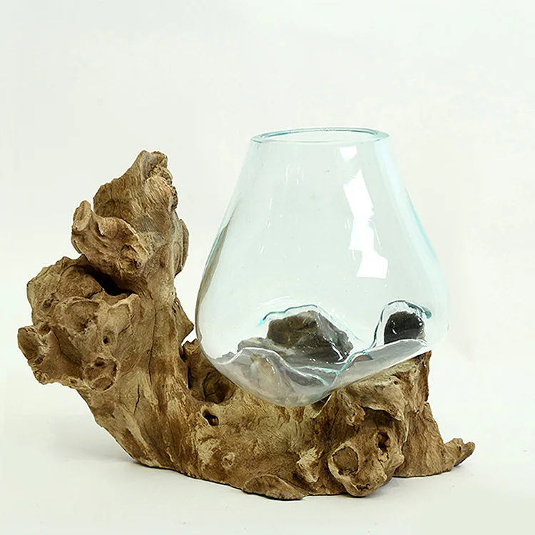 

Handmade Molten Glass Bowl With Wood Base Driftwood Glass Fish Bowls, Picture