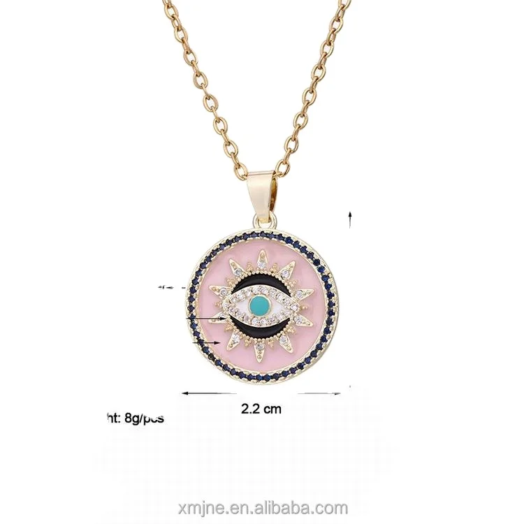 

European And American New Fashion Simple Eye Necklace Copper Drop Oil Micro-Inlaid Zircon Cartoon Round Men And Women