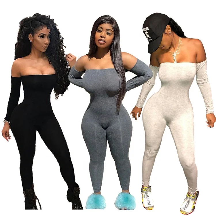 

Summer Casual Long Sleeve Elasticity Bodycon Off Shoulder Jumpsuit Trendy Jumpsuit For Women, Picture