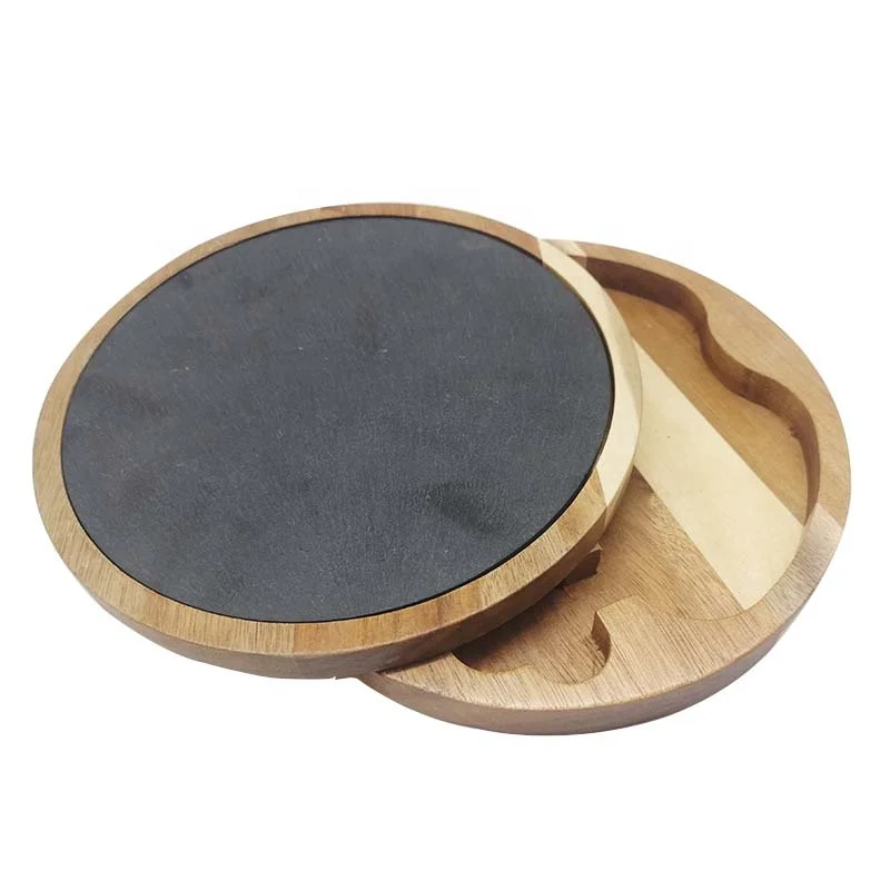 
Wholesale Acacia Wooden Natural Slate Blank Cheese Board And Knife Set 