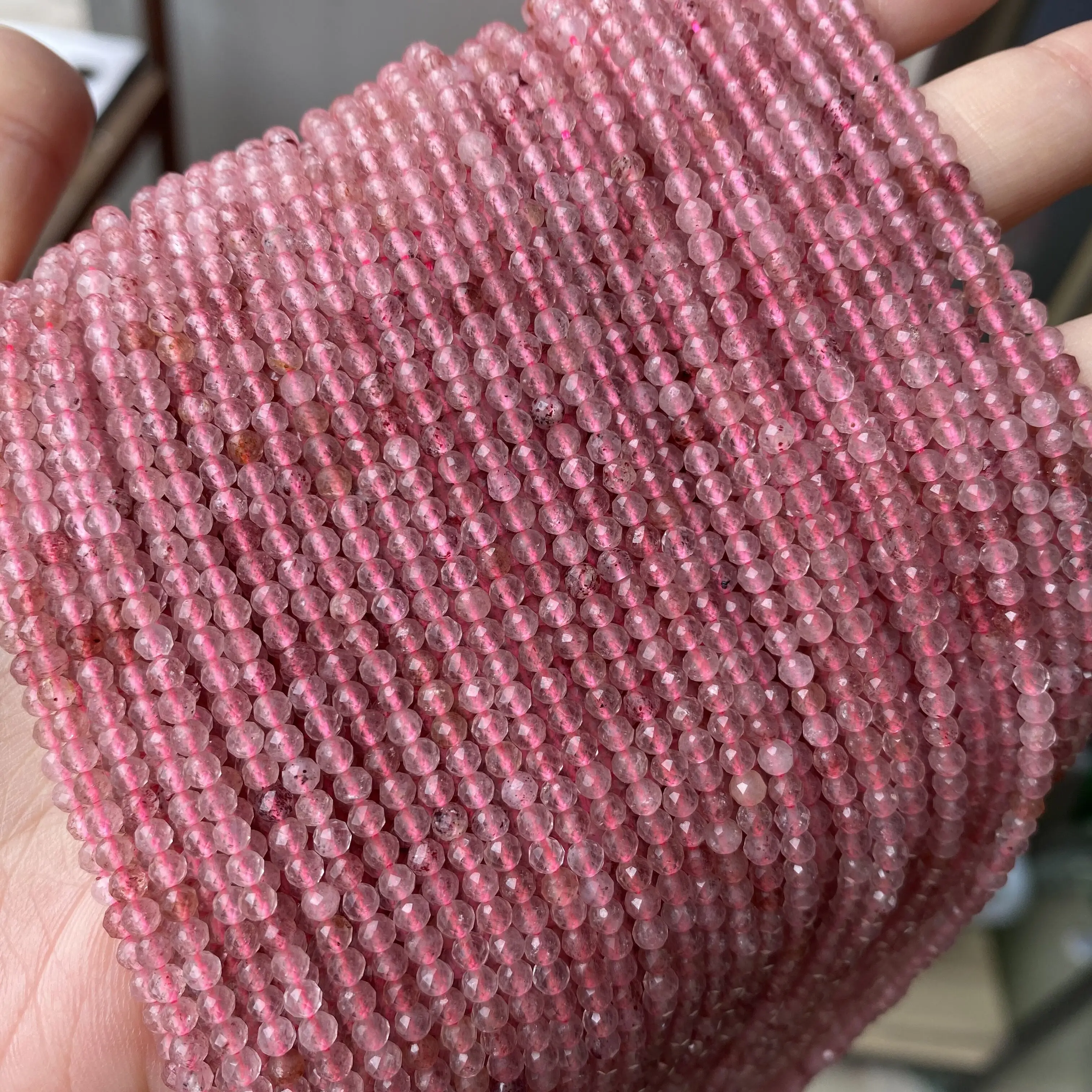 

Natural Crystal Stone Beads 3mm Faceted Cutting Loose Pink Strawberry Quartz Beads for Jewelry Making