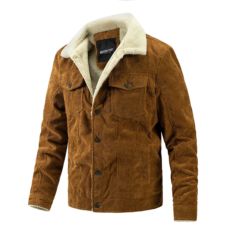 

Fashion casual winter men thick fleece corduroy jacket warm heated windproof jacket for men 2021, Black,coffee,brown