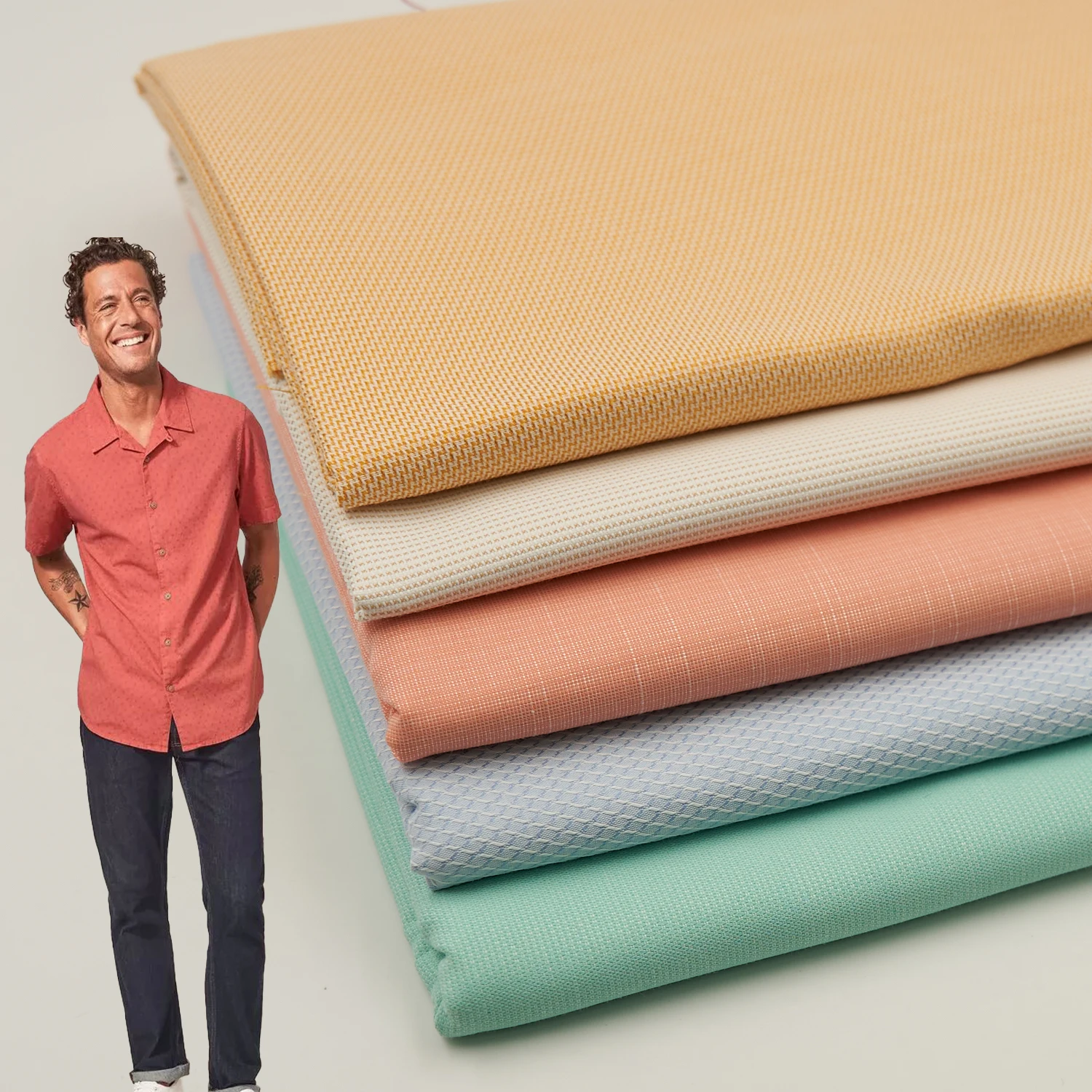 Customizable Factory Dobby Organic Cotton Polyester Colorful Woven Fabric for Men's Plain Shirt for Boys and Girls Bag Use