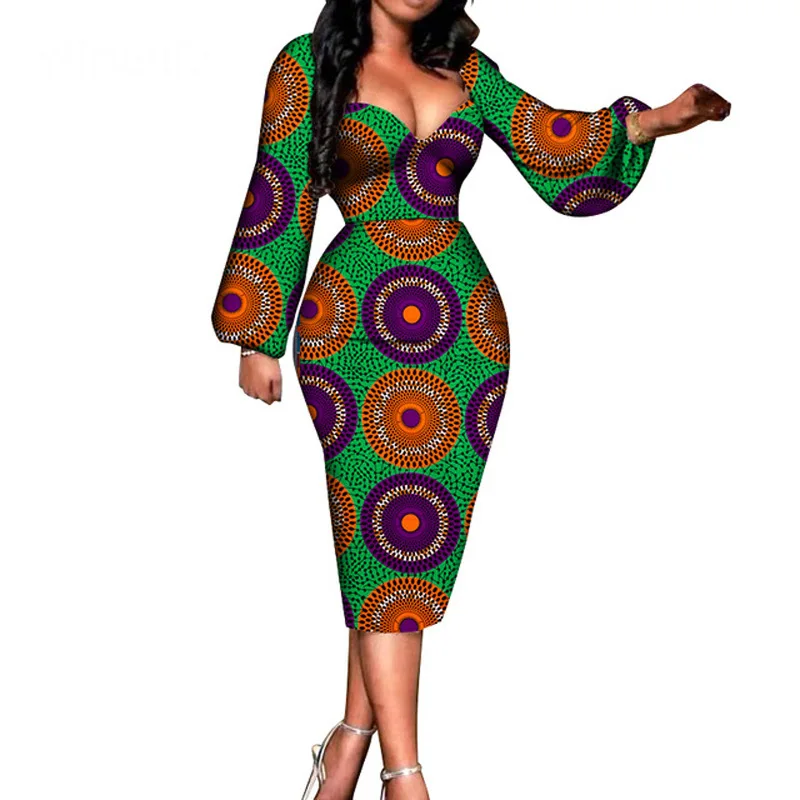 

Hot sell wax cotton tradition clothing sexy african printed dresses formal plus size long sleeve knit dress, Customized colors