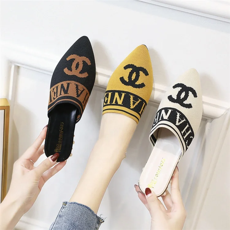 

Chinese factory price low MOQ stylish fashion knitting slip-on sexy half slippers for women ladies mules