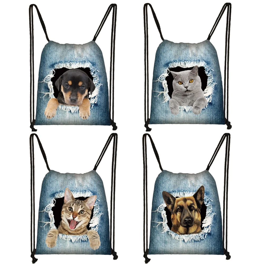 

Funny Puppy Dog / Kitten Cat Printing Polyester Drawstring Bags School Double Shoulder Backpack Travel Bag Shopping Pocket, Customized color