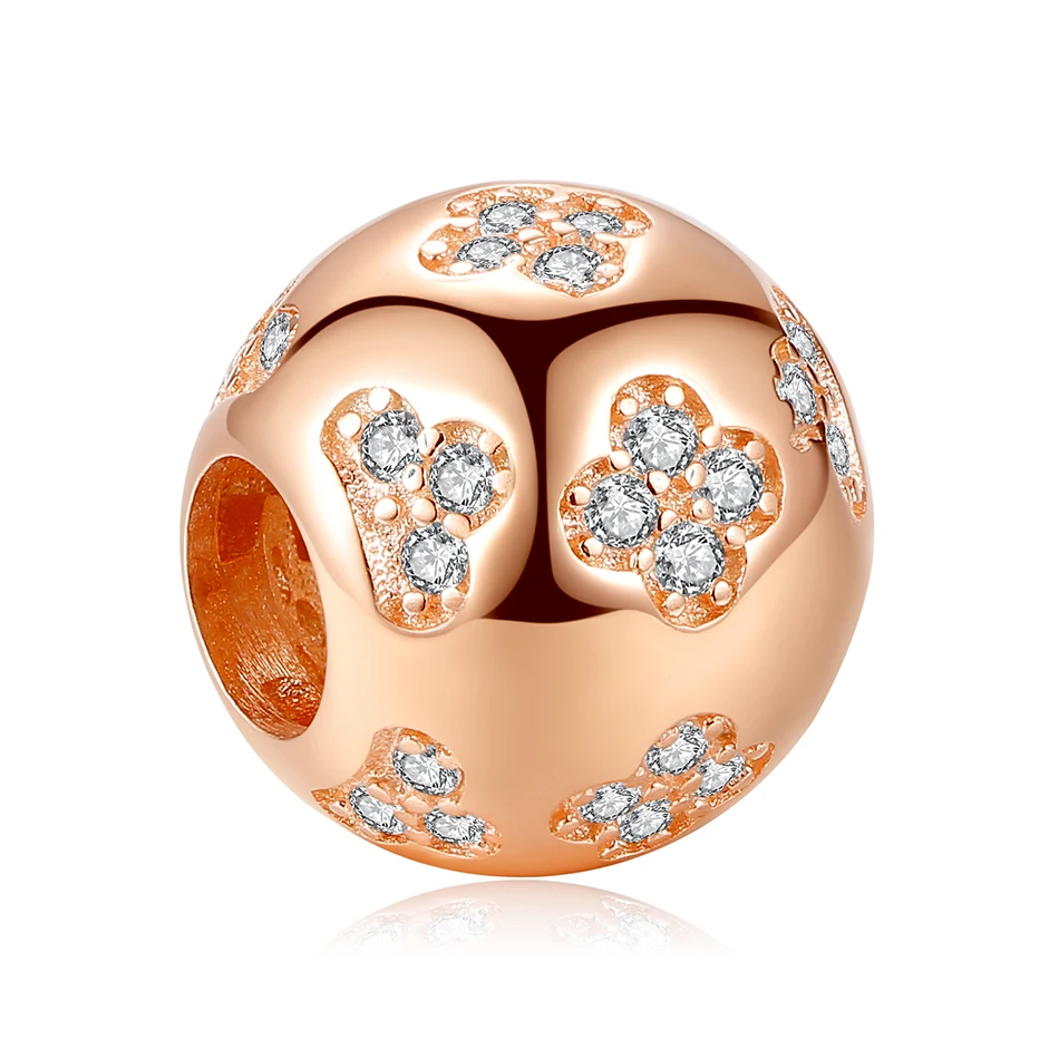 

925 Sterling Silver Rose gold Plated Clover Round shape Charms With Cubic Zircon For woman Valentine's day Gifts
