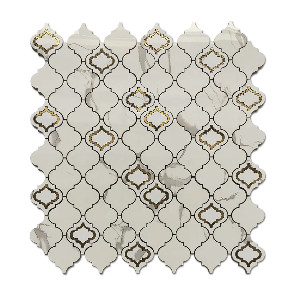 Soulscrafts Calacatta Gold Marble Lantern Metal Blend Waterjet Mosaic