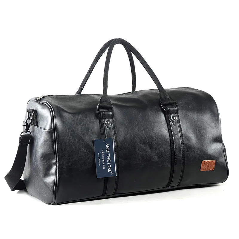 

Custom Men Black Leather Sport Travel Duffle Bag, Black, red,blue,pink