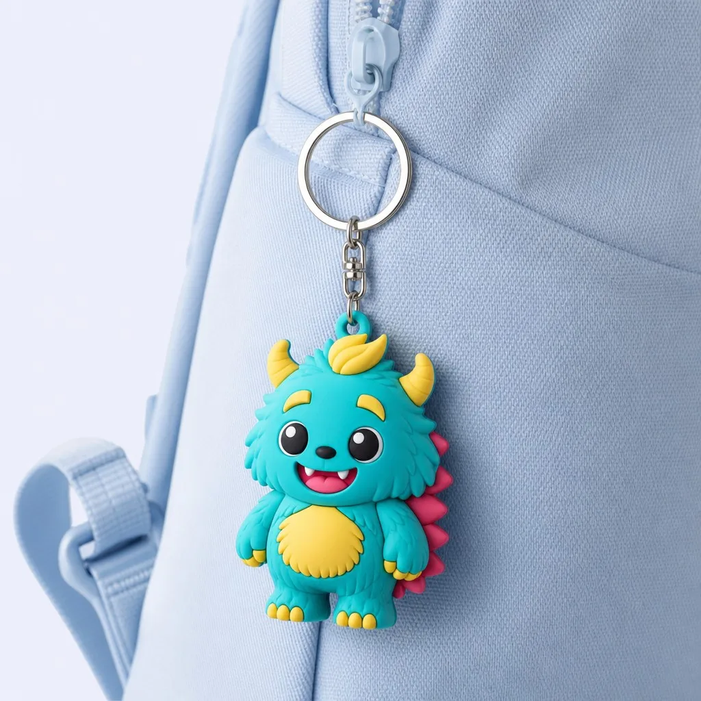 Teal monster on backpack