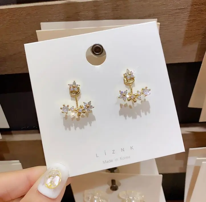 

2021 new fashion flower earrings female zircon back hanging earrings