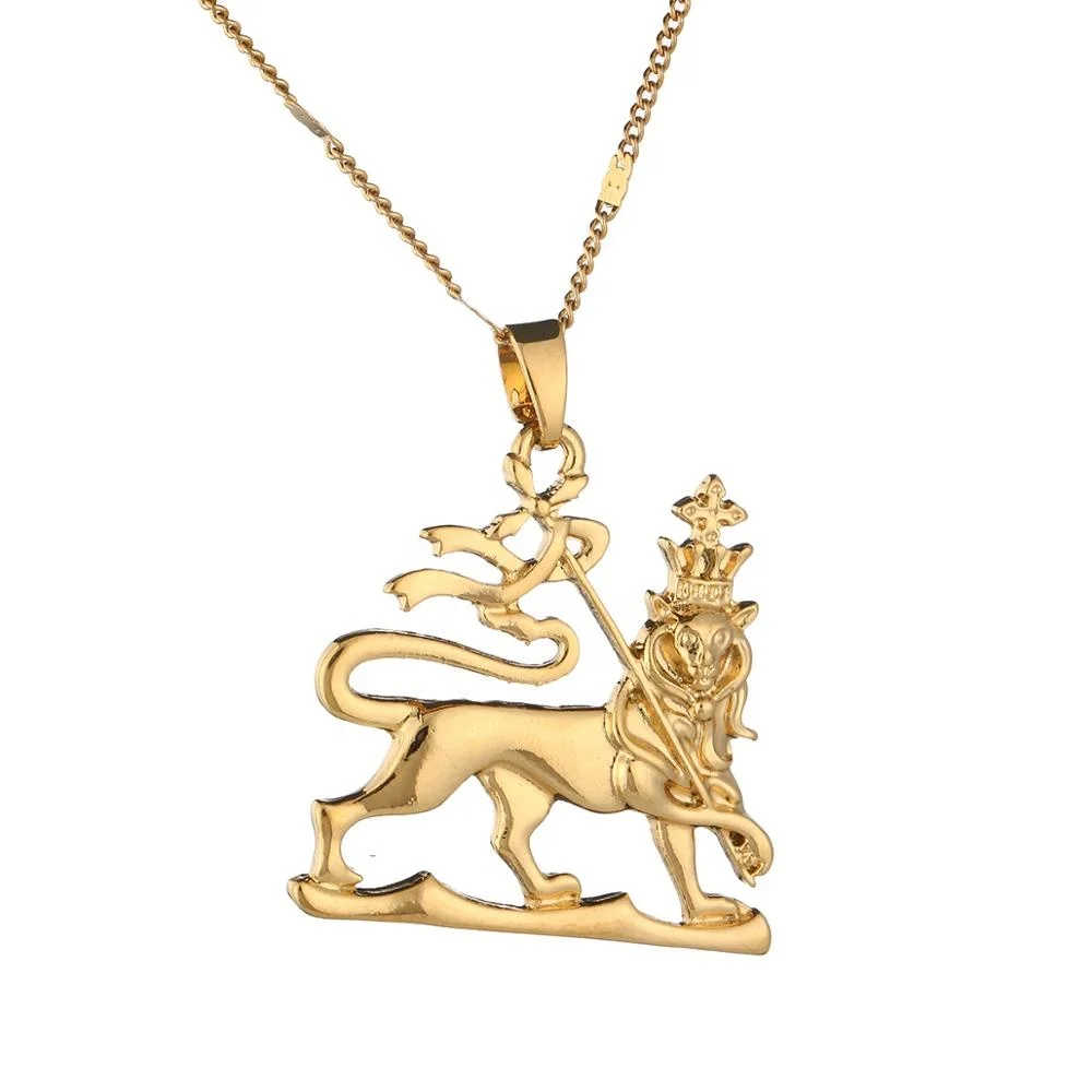 

Ethiopian Gold Color Lion Pendant Necklaces Chain Jewelry Women Men Africa Ethiopia Lion Necklace