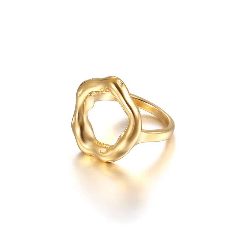 

Wholesale Minimalist Circle Ring Geometric Hollow Ring Stainless Steel 18k Gold Plated Women Jewelry Flower Rings