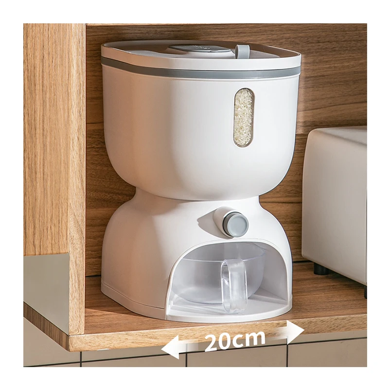 

XingYou flip top rice cereal storage dry dispenser storage rice rice storage box plastic large, Grey,green,white