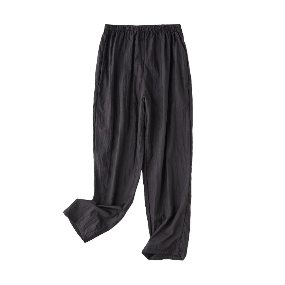 

Women's Casual Fashion Black Crinkle Nylon Pants Straight Elastic waistband Pants, Custom